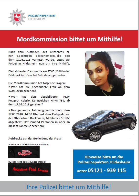 POL-HI: Gemeinsame Pressemeldung der Staatsanwaltschaft Hildesheim und der Polizei Hildesheim - Die Mordkommission sucht Zeugen!