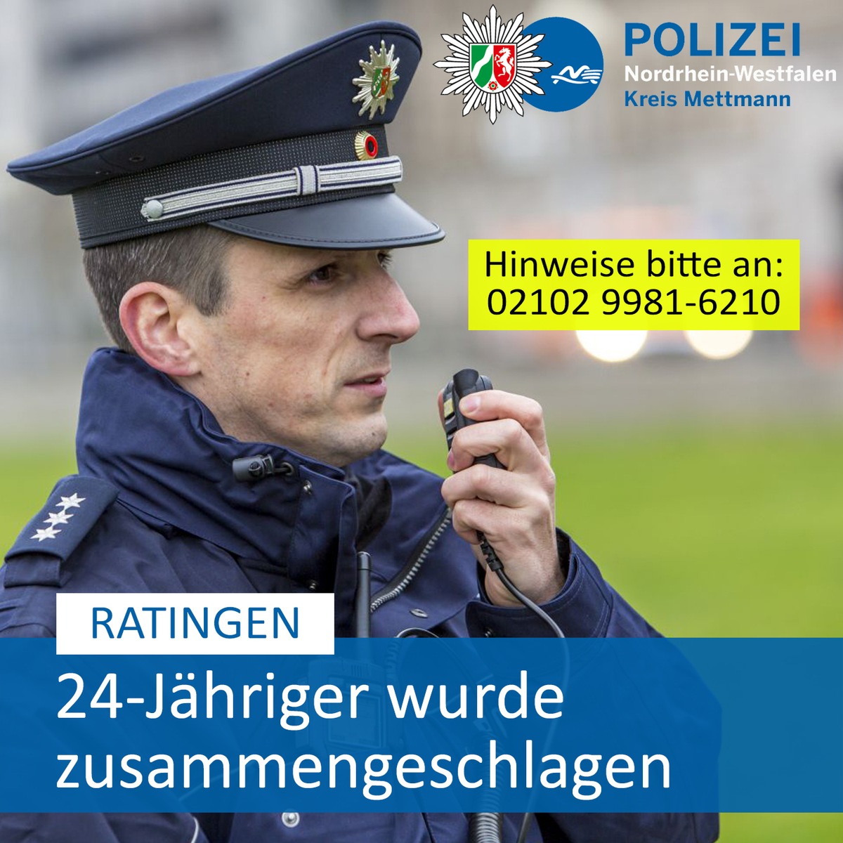 POL-ME: 24-Jähriger zusammengeschlagen - die Polizei ermittelt - Ratingen - 2405056