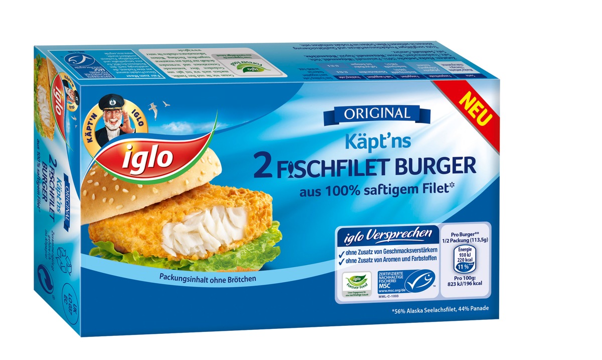 Einmalig in den Tiefkühlregalen: iglo begeistert Burger-Fans mit neuem Käpt&#039;ns Fischfilet Burger (FOTO)