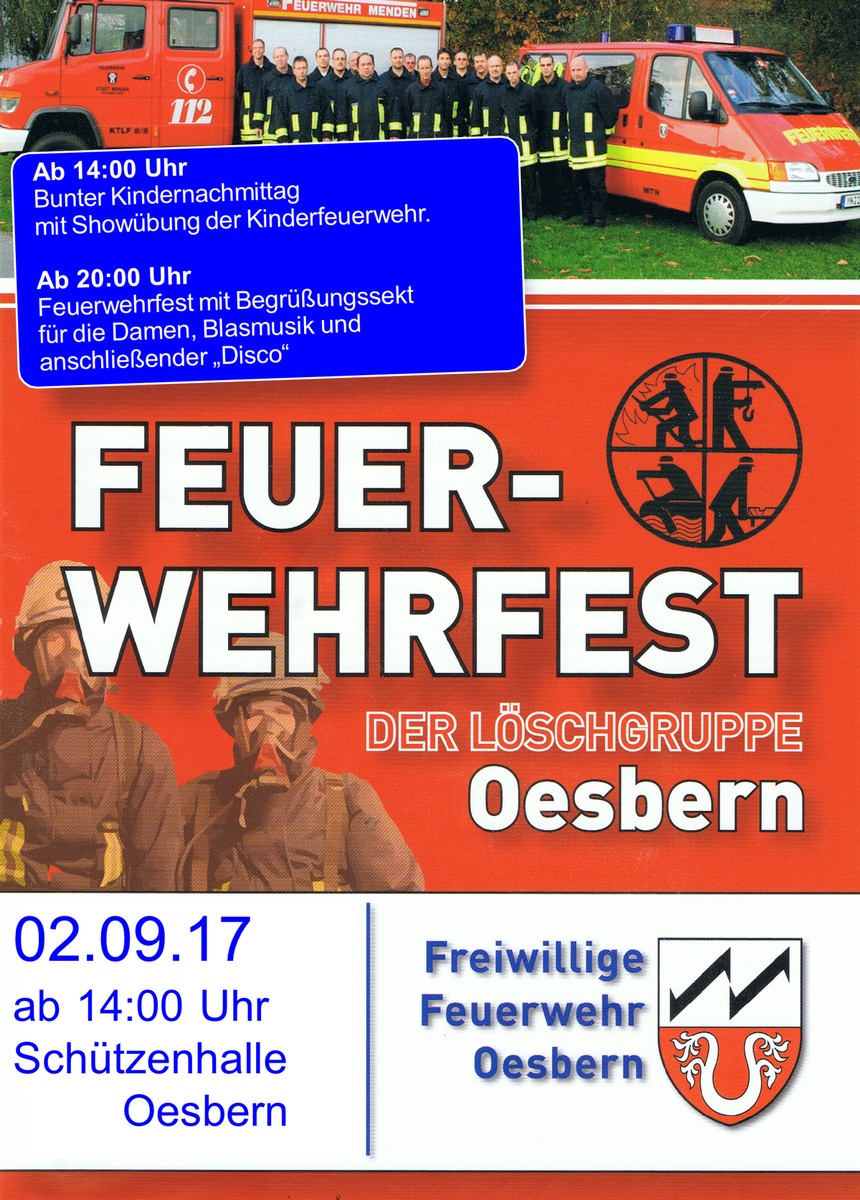 FW Menden: Feuerwehrfest in Oesbern *Korrekturmeldung*