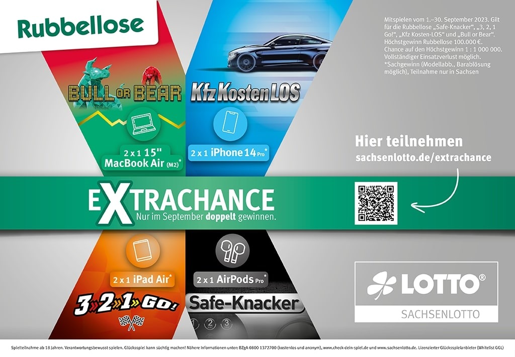 Doppelt gewinnen im September: Sachsenlotto-Extrachance auf Rubellose winkt mit attraktiven Zusatzgewinnen von Apple