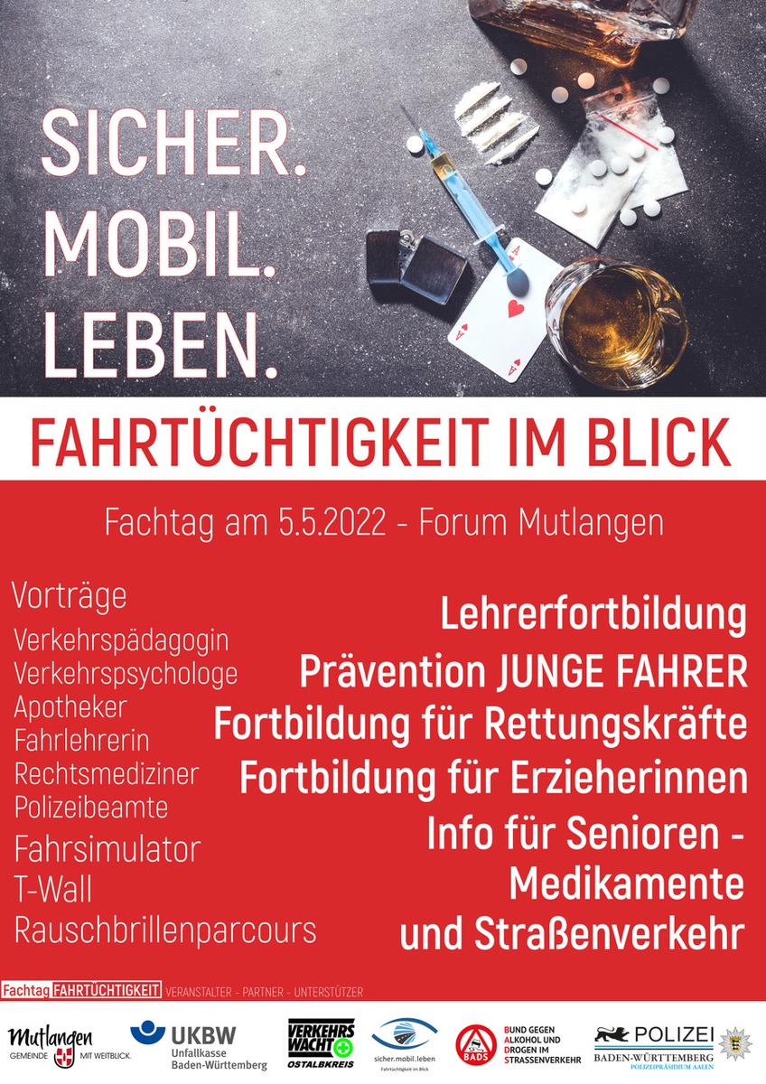 POL-AA: Einladung zu den Präventionsveranstaltungen für Lehrer, Erzieher, Senioren und Angehörige von Blaulichtorganisationen im Rahmen des Aktionstages sicher.mobil.leben am 05.05.2022 im Forum Mutlangen