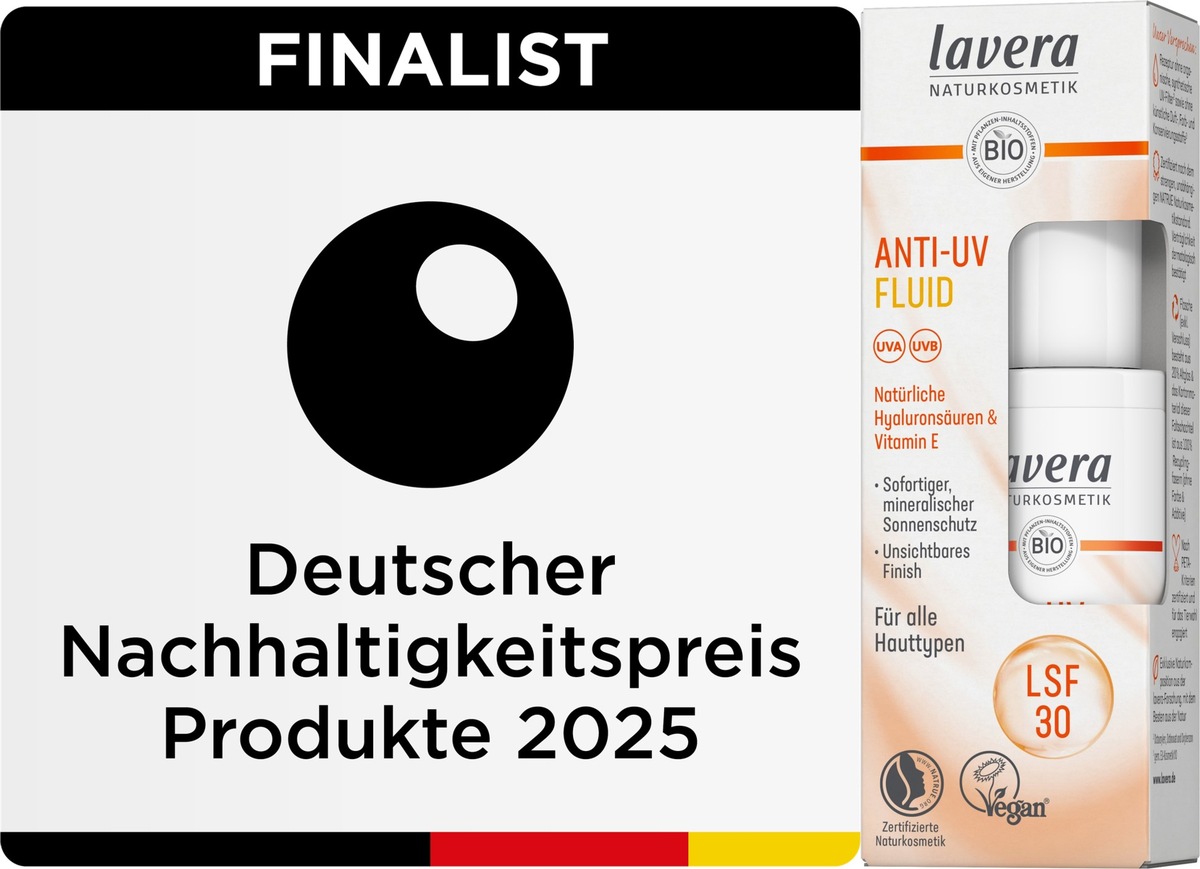 Herausragend Nachhaltig! lavera Anti-UV Fluid LSF 30 ist Finalist beim DNP17