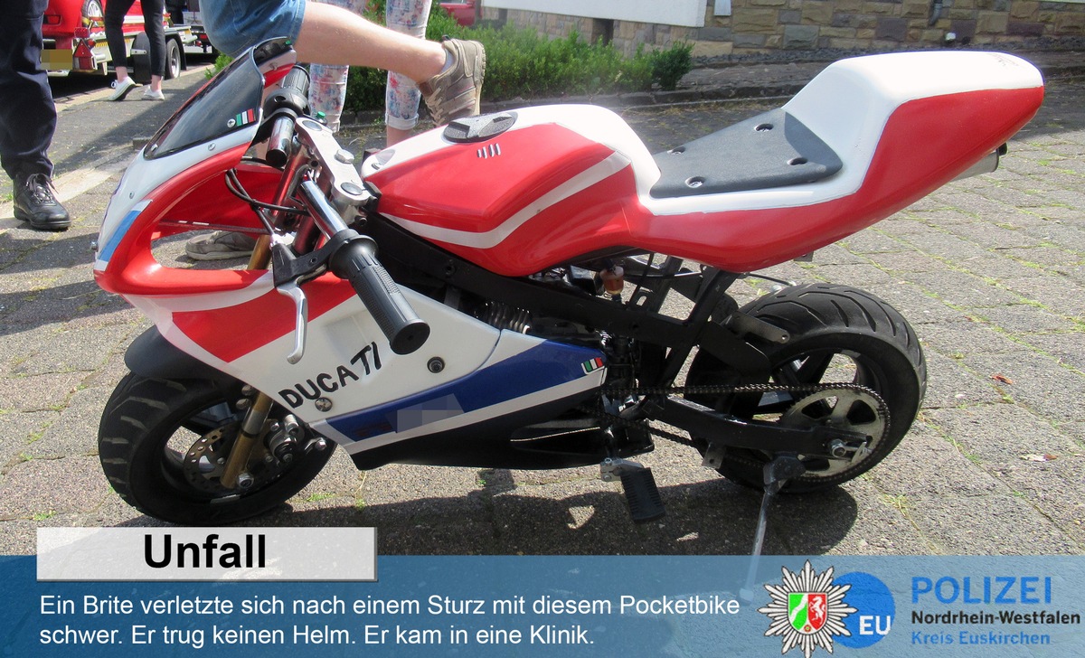 POL-EU: Brite fuhr Pocketbike ohne Sturzhelm und stürzte