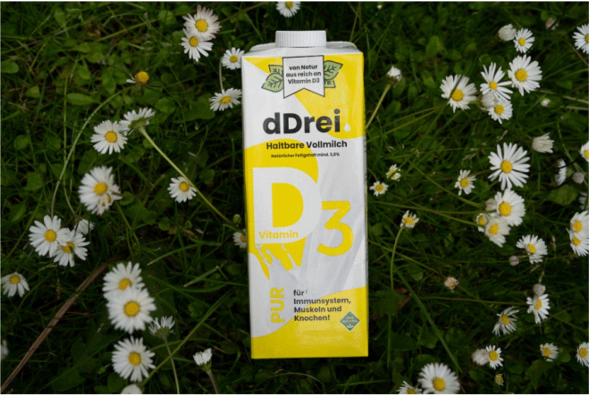 Durchbruch: Neuartige dDrei-Milch enthält als erste Milch auf natürliche Weise hohe Mengen an Vitamin D / Patentgeschützte Methode / Bis zu 20-mal mehr Sonnenvitamin in dDrei-Milch