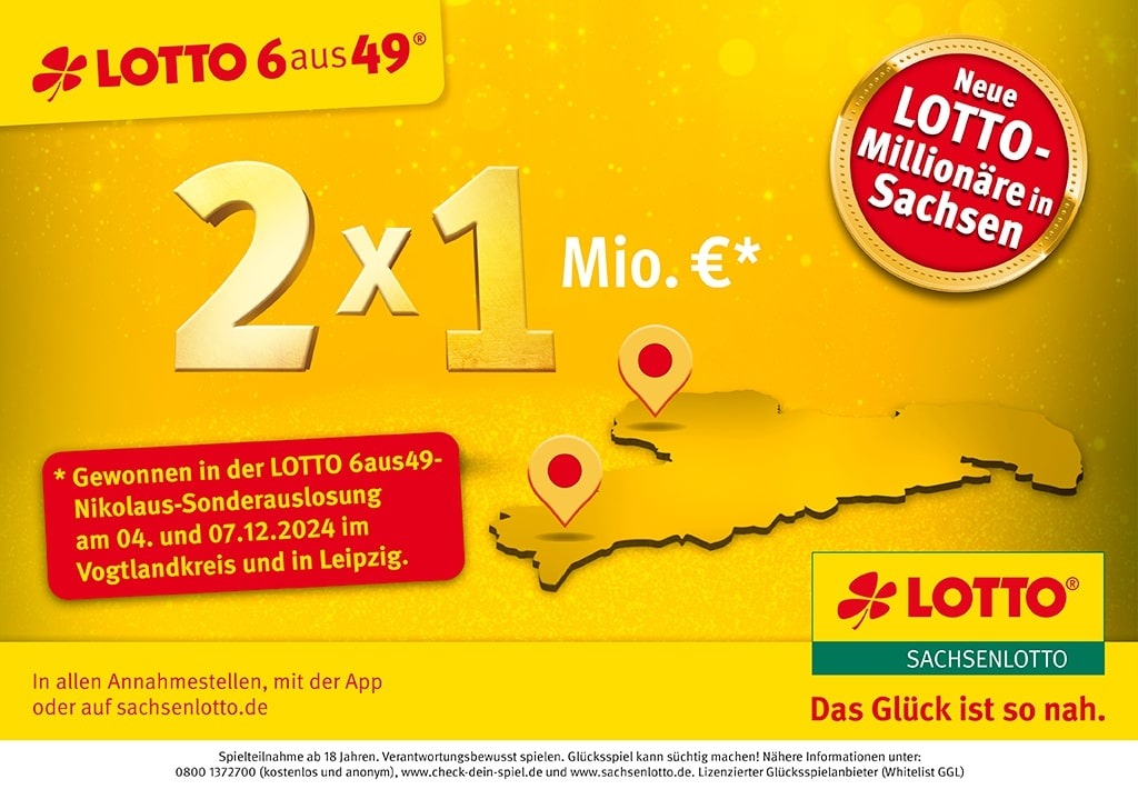 Zwei Mal mit „3 Richtigen“ zum Millionengewinn: Sachsenlotto feiert zwölften Millionär in diesem Jahr