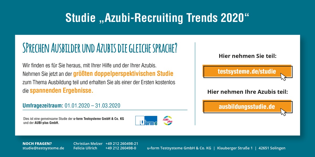 Wie tickt die &quot;Generation Azubi&quot;? / &quot;Azubi-Recruiting Trends&quot;: größte doppelperspektivische Studie zur dualen Ausbildung nimmt junge Bewerbergeneration in den Blick