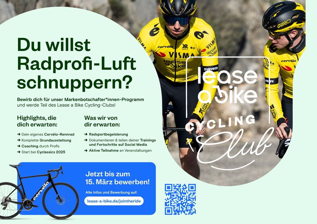 Radprofi-Luft schnuppern: Lease a Bike startet gemeinsam mit Team Visma I Lease a Bike das Programm &quot;Lease a Bike Cycling Club&quot; und macht Radsportbegeisterte zu Markenbotschafter*innen