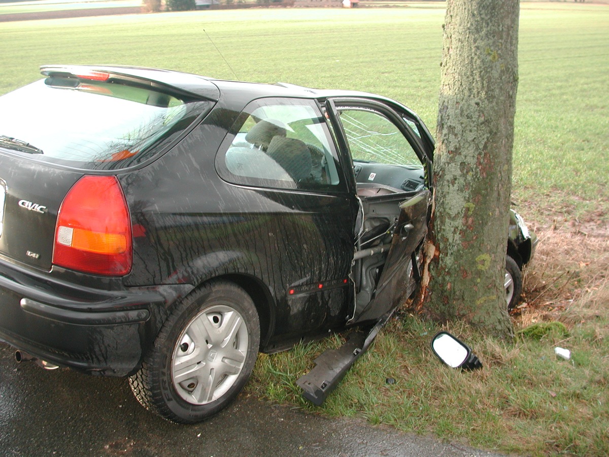 POL-HOL: Landesstraße 546 - Stadtoldendorf - Wangelnstedt: Von Fahrbahn abgekommen und gegen Baum geprallt - Beifahrer leicht verletzt / PKW Totalschaden -