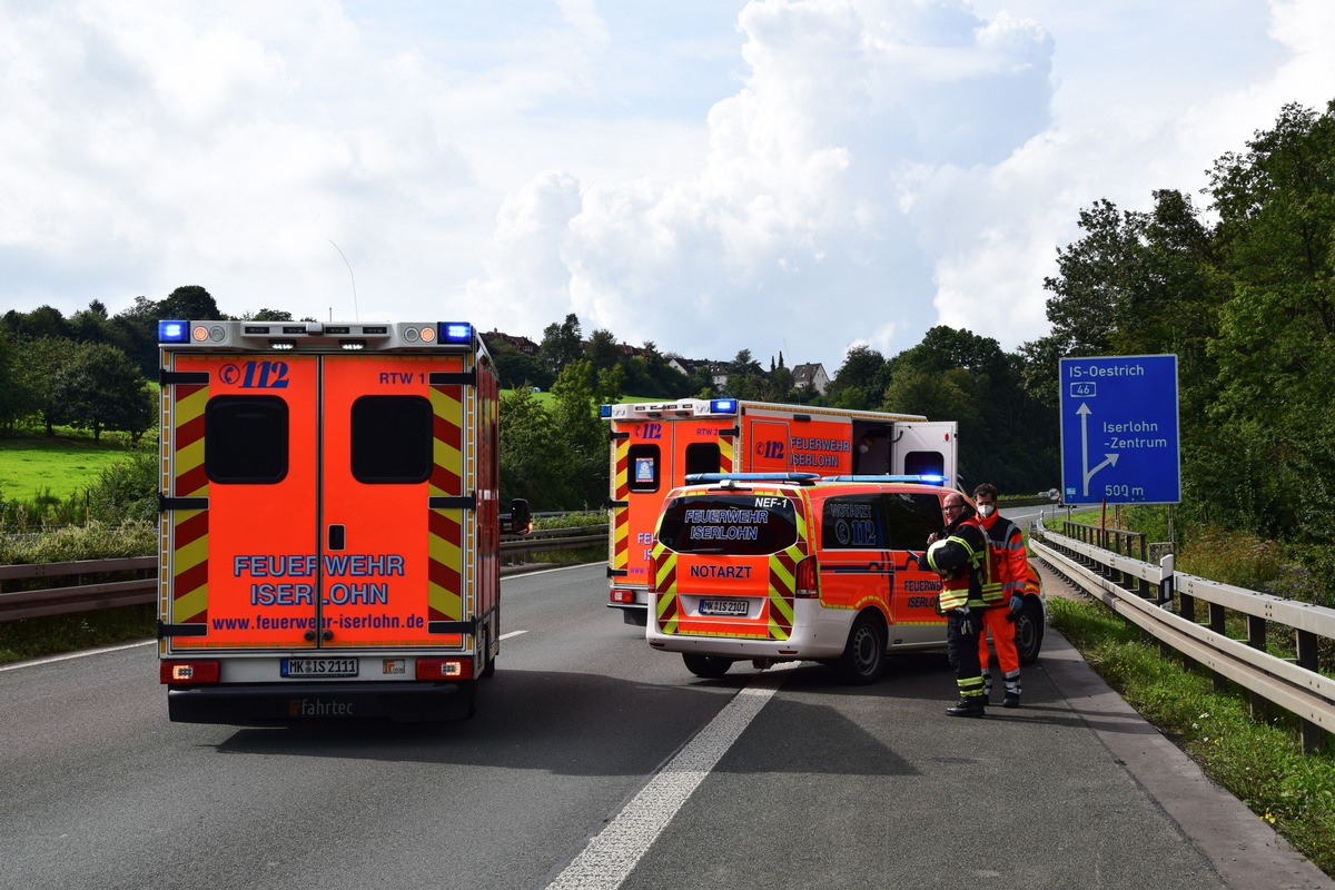 FW-MK: Verkehrsunfall auf der BAB 46