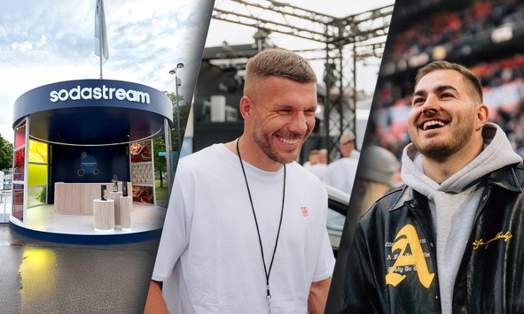 Your favourite sparkling drinks made by you: SodaStream zeigt Marke und bringt Fußballikone Lukas Podolski auf das UEFA Champions Festival