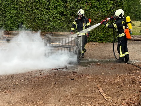 FW-AUR: Gitterbox mit Holz in Flammen