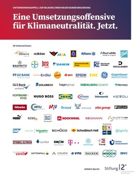 Breite Unternehmensallianz fordert Umsetzungsoffensive für Klimaneutralität in Deutschland +++ Mittelständler Stiebel Eltron hat unterzeichnet +++