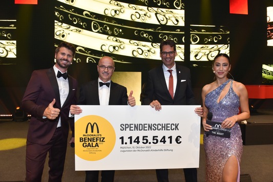 Auf der McDonald’s Benefiz Gala zugunsten der Kinderhilfe Stiftung kamen Spenden in Höhe von 1.145.541 Euro zusammen