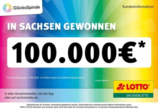 Glück mit der GlücksSpirale: 100.000 Euro-Gewinn in Nordsachsen