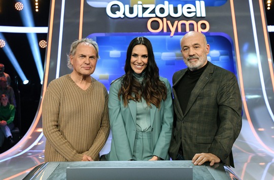 „Alte Freunde“ gegen den Olymp: Heiner Lauterbach und Uwe Ochsenknecht bei Esther Sedlaczek / „Quizduell-Olymp“ am Freitag, 24. Februar, 18:50 Uhr im Ersten