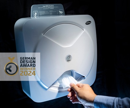 Hygieneunternehmen Hagleitner: German Design Award 2024 für den ersten automatischen Desinfektionstuchspender überhaupt