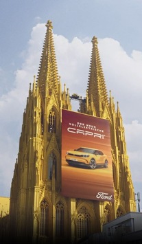 Ford lässt Kölner Dom zum Capri Launch mittels CGI in nahezu ursprünglicher Farbe erstrahlen