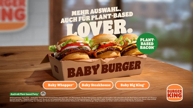 Burger King® bringt Plant-based Bacon nach Deutschland: Jetzt Baby Burger auch ohne Fleisch / Plant-based Bacon feiert Premiere auf Baby Steakhouse Burger