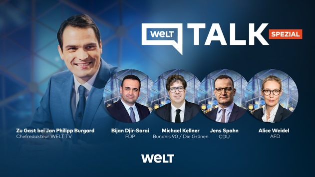 WELT TV mit Sondersendung zu Landtagswahlen / ab 21 Uhr WELT Talk mit Alice Weidel (AfD), Jens Spahn (CDU), Bijan Djir-Sarai (FDP) und Michael Kellner (Bündnis 90/Die Grünen)