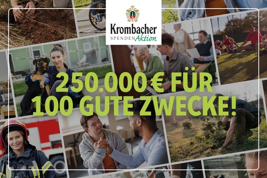 250.000 Euro für 100 gute Zwecke: Jetzt Vorschläge einreichen bei der Krombacher Spendenaktion