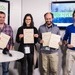 APA-Team bei dpa-Hackathon als "Most Innovative" ausgezeichnet BILD zu OTS - Im Bild v.l.n.r.: Sean Mc Allister, Elisabeth Hilgarth,
Christian Haslacher (alle APA) und Théodore ...