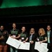CODE_n CONTEST 2018 winner: Boston-based Airfox with its blockchain finance app for micro-loans Contest winner and VIP jury celebrate together on stage of the new.New Festival in Stuttgart - from left to right: Moritz ...